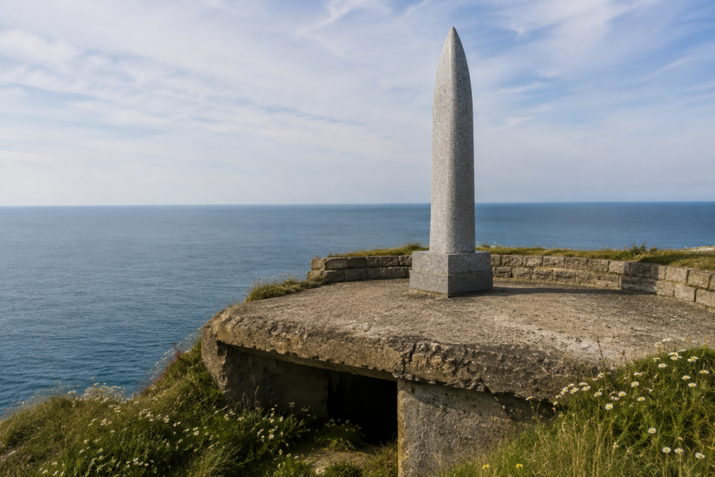 The Ranger Monument at Pointe du Hoc, built on the German observation bunker