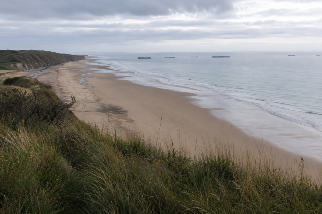 View over Omaha Beach from the bluff at the Normandy American Cemetery