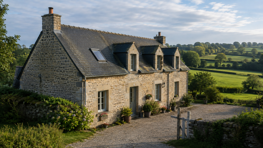 Traditional stone farmhouse gîte in the Normandy countryside near the D-Day landing beaches