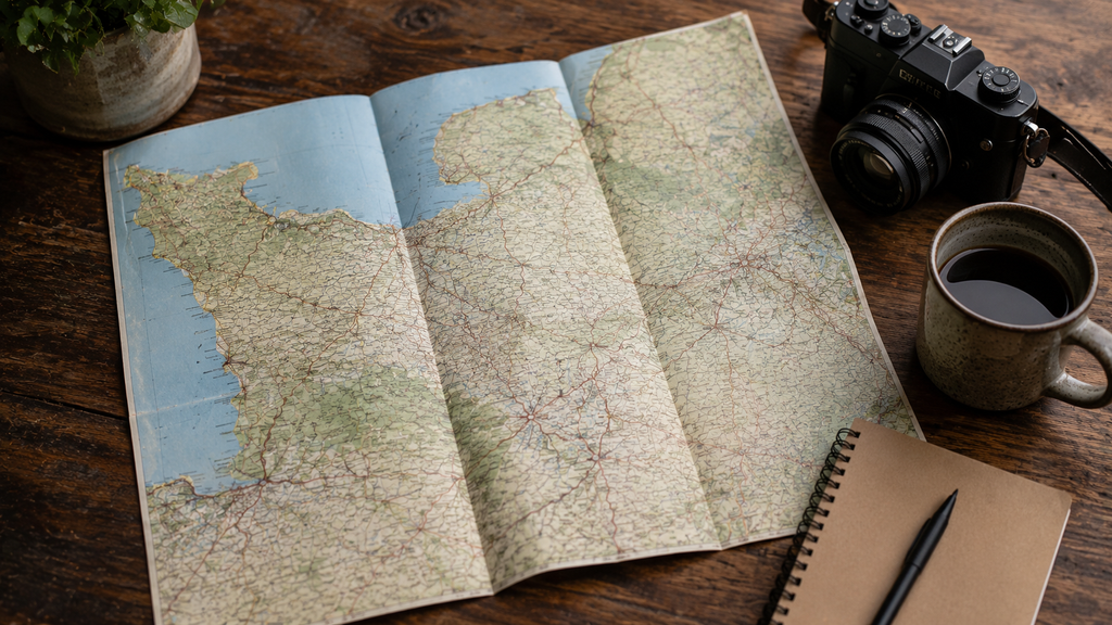 Planning a Normandy WWII museum road trip with a paper map