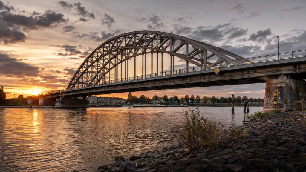 The John Frost Bridge over the Nederrijn in Arnhem, the "bridge too far" of Operation Market Garden.